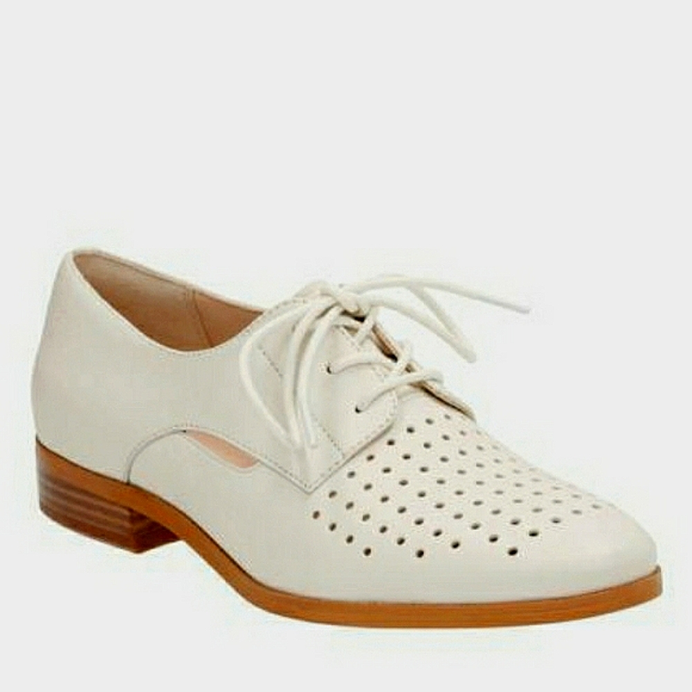 Clarks Cream Perforated Flats